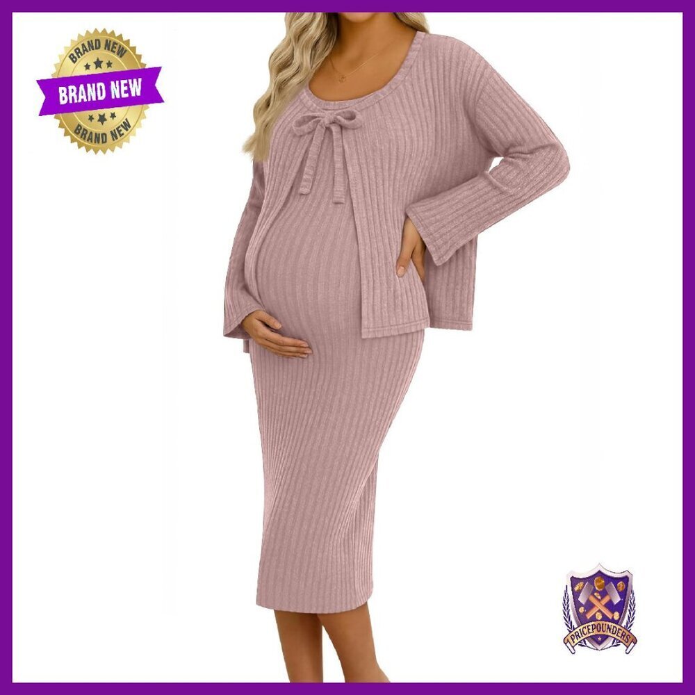 2-Piece Ribbed Sleeveless Dress Set with Bell Sleeves Cardigan